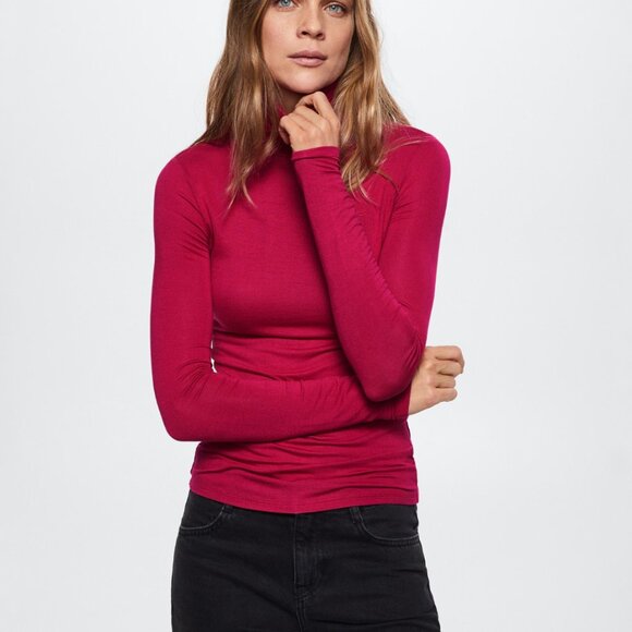 Mango MNG Draped turtleneck t-shirt Reddish Pink size M - Picture 2 of 10